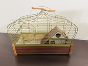 Mosiężna klatka na chomiki. Domek, kołowrotek.