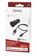 Ładowarka samochodowa Hama QC 3.0 + kabel Micro USB | 19.5W | Turbo Fast