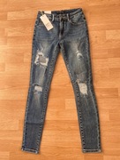 Spodnie z przetarciami z wyższym stanem niebieskie