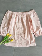 Różowa hiszpanka na gumce, różowa w ananasy, rękaw 3/4, letnia