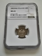 20 gr groszy 2002 najrzadsze NGC MS65