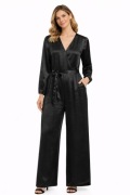 MONKI CZARNY DŁUGI SATYNOWY KOMBINEZON ELEGANCKI LUŹNY SPODNIE 40 L