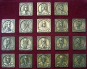 Wielcy Kompozytorzy plakiety _75x75mm , kpl. 18 szt. brąz patyn