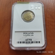 Moneta 5 Złoty - 347 -  1996 r Grading AU58 GCC