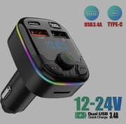 Bluetooth 5.0 samochodowy nadajnik FM PD Type-C Dual USB ładowarka typu C 