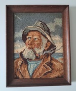 Tkany obraz haft ,gobelin RYBAK Z FAJKĄ 