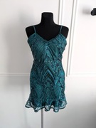 sukienka z cekinami na cienkich ramiączkach, odkryte plecy, XL/42