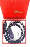NASZYJNIK UNIKAT KAMIEŃ DUŻY AMETYST SZEŚCIOKĄT KOLUMNA  HEMATYT  SZNUREK