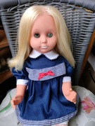 STARA LALKA CZASY PRL DŁUGIE WŁOSY GRANAT SUKNIA