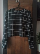 Czarna bluzka w kratkę M crop top w kratę crop top z długim rękawem M