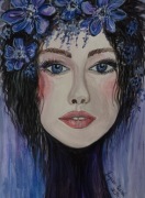 Akwarelowy portret kobiety "Fioletowy elf" A4. 