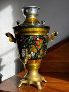 Samowar ręcznie malowany Rosja lata 90 mosiądz Chochłoma