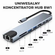 Uniwersalny koncentrator HUB 8 w 1 z 4xUSB, RJ45, czytnikiem kart oraz HDMI