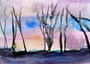 Wczesny poranek, akwarela, A4, oryginalna, pejzaż, Skoczyk 