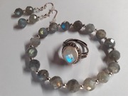 LABRADORYT - komplet biżuterii z kamienia bransoletka kolczyki pierścionek