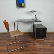Biurko Czarne Rura Chrom Dąb Modernizm Bauhaus Art Deco