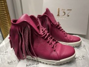 Buty skórzane fuksja wewnętrzny koturn frędzle L37 Loft 37