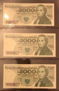 5000 zł 1988r seria DS stan bankowy 3 szt kolejne numery