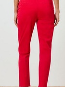 Czerwone materiałowe spodnie damskie kieszenie na zamki 23 46