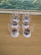 Zestaw 6 kieliszków na ceramicznych podstawach – szkło szlifowane, vintage