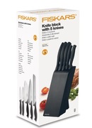 Fiskars zestaw komplet 5 ostrych noży kuchennych w czarnym drewnianym bloku