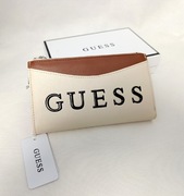 Portfel Damski GUESS Kremowo-Brązowy z Napisem GUESS Nowy z Metką 12x19 cm