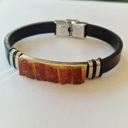 Bransoletka bursztynowa na skórze zapiecie stal szlachetna!