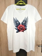 Nowa biała koszulka t-shirt ze skrzydłami i różą rozmiar 2XL/46