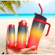 Butelka na wodę Bidon ombre 3w1 Kubek z uchwytem i rurką z miarką przenośny