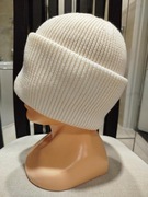 Czapka z wełny Merino 100% ecru podwójne wywinięcie