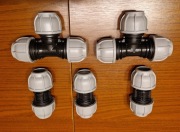 Złączki PE fi 25 mm Bradas – nowe, 5 sztuk (3x proste + 2x trójnik)