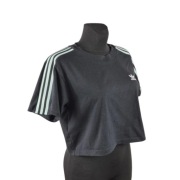 Czarny crop top Adidas Originals z miętowymi paskami, 100% bawełna, 42 L-XL