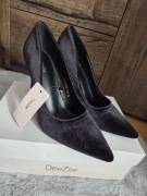 DeeZee buty na obcasie 10 cm czółenka szpilki welurowe r. 38 = 25 cm