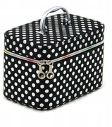 Kuferek ,kosmetyczka21x14x13 czarna w białe kropki