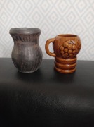 Gliniany Wazonik Flakonik Siwak kubek kufel osłonka PRL Vintage Ozdoba