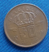 Moneta Belgia 50 centymów 1955  górnik