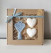 Zestaw prezentowy makrama, świeczki sojowe 