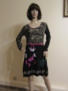 DESIGUAL RAINBOW czarna sukienka z nadrukiem pasek _ L