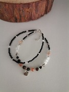 Podwójna bransoletka srebro labradoryt dymny turmalin słoneczny kwarc 