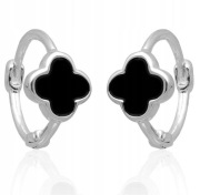 Kolczyki kółeczka srebrne 1cm z czarną koniczynką pr 925