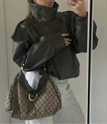 Kurtka skórzana stójka vintage kołnierz 