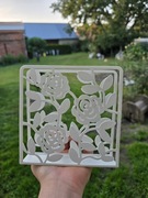 Uchwyt na serwetki Biały kwiatowy wzór Stal