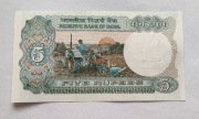 Banknot 5 Rupii Indie (1970-2003) | Rolnik i Traktor | Stan UNC