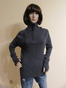 NEOMONDO szary wełniany sweter stójka wycięcia na kciuk 100% wełna _ S