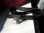 Gruby, solidny,  skórzany pasek z klamrą Garbusa