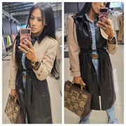 Płaszcz Edan trencz eko skóra rozmiar L czarno beżowy