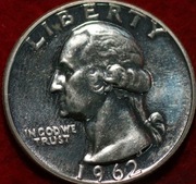 25 centów- Washington 1962 - Quarter Dollar-menniczy-lustrzanka-srebro 