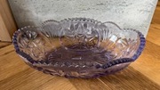 Fioletowa misa szklana vintage, tłoczony wzór, retro PRL