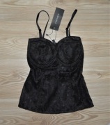 gorset koronkowy top czarny fiszbiny gotycki XS 34