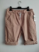 Nowe spodnie damskie 3/4 gnieciuchy rybaczki R - M puder róż Made in Italy